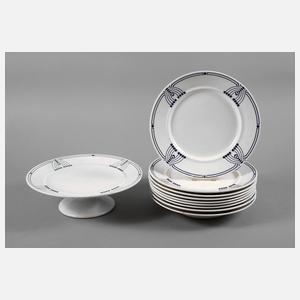 Wächtersbach Fußschale und neun Teller Jugendstil