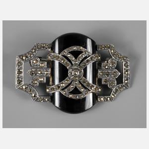 Markasitenbrosche mit Onyx