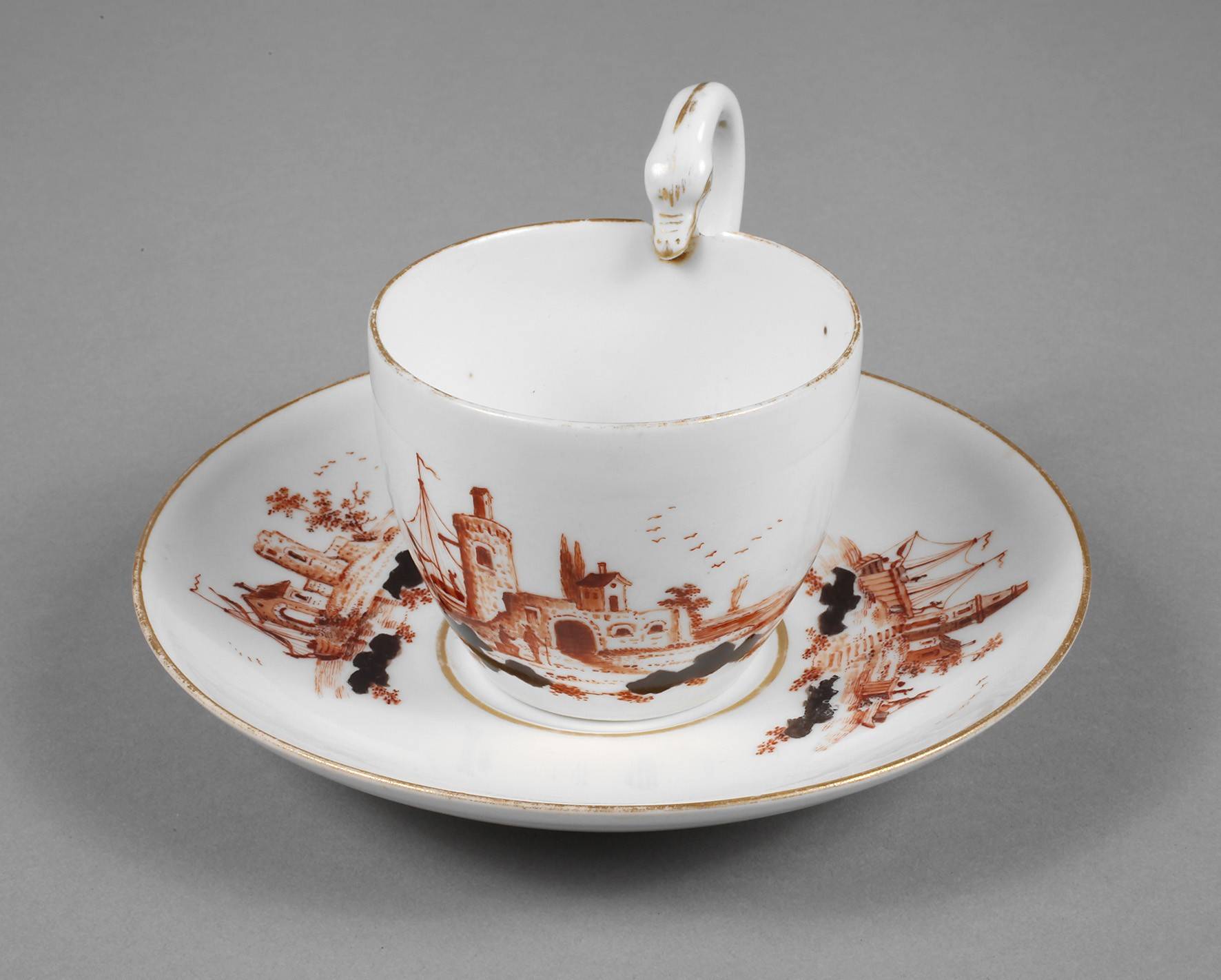 Meissen Biedermeiertasse Schwanenhalshenkel