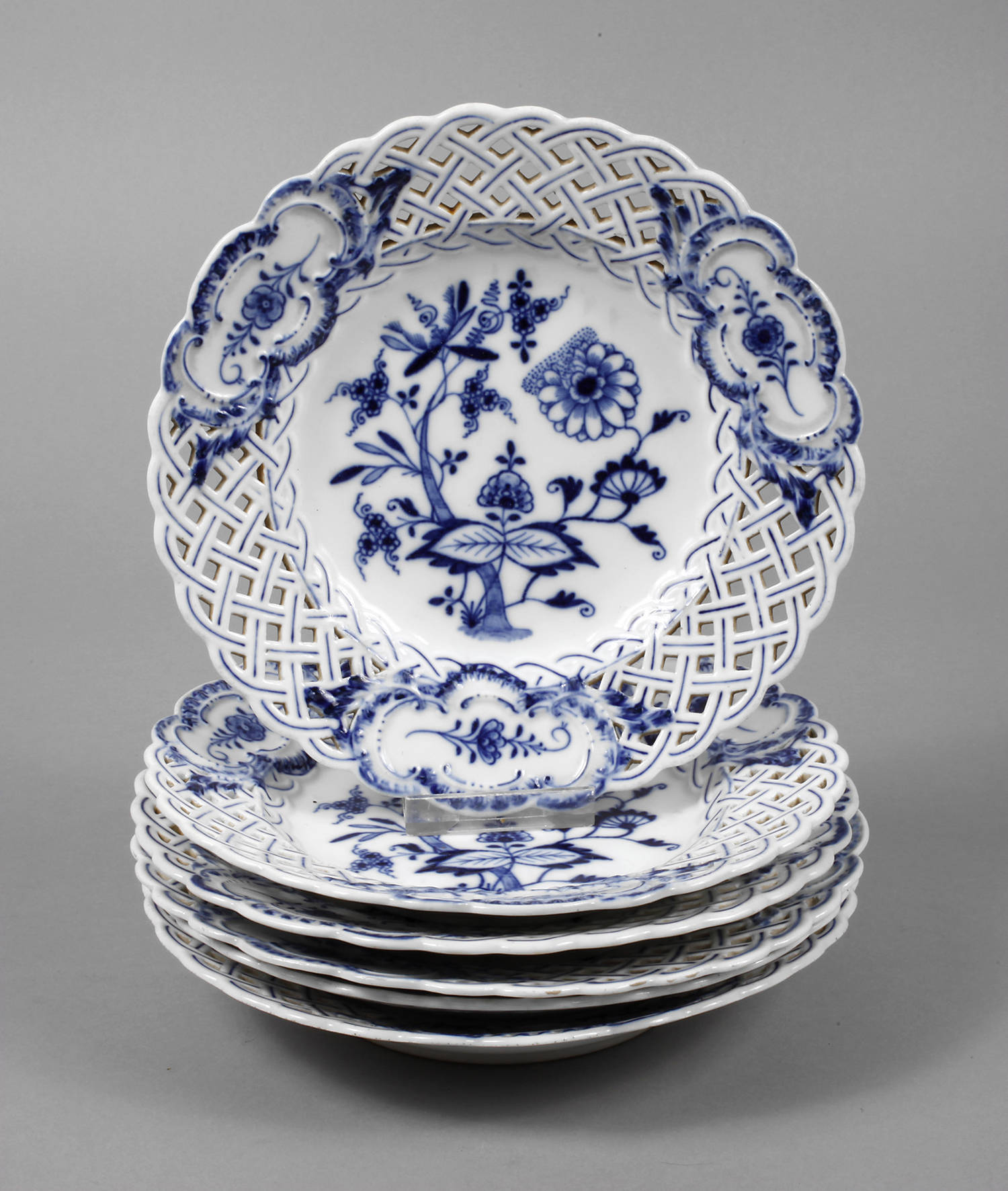 Meissen sechs Durchbruchteller Zwiebelmuster