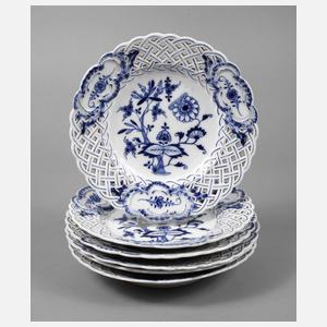 Meissen sechs Durchbruchteller Zwiebelmuster