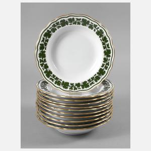 Meissen elf Suppenteller Weinlaubdekor