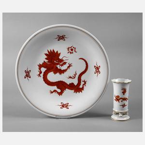Meissen Vase und Teller Drachendekor
