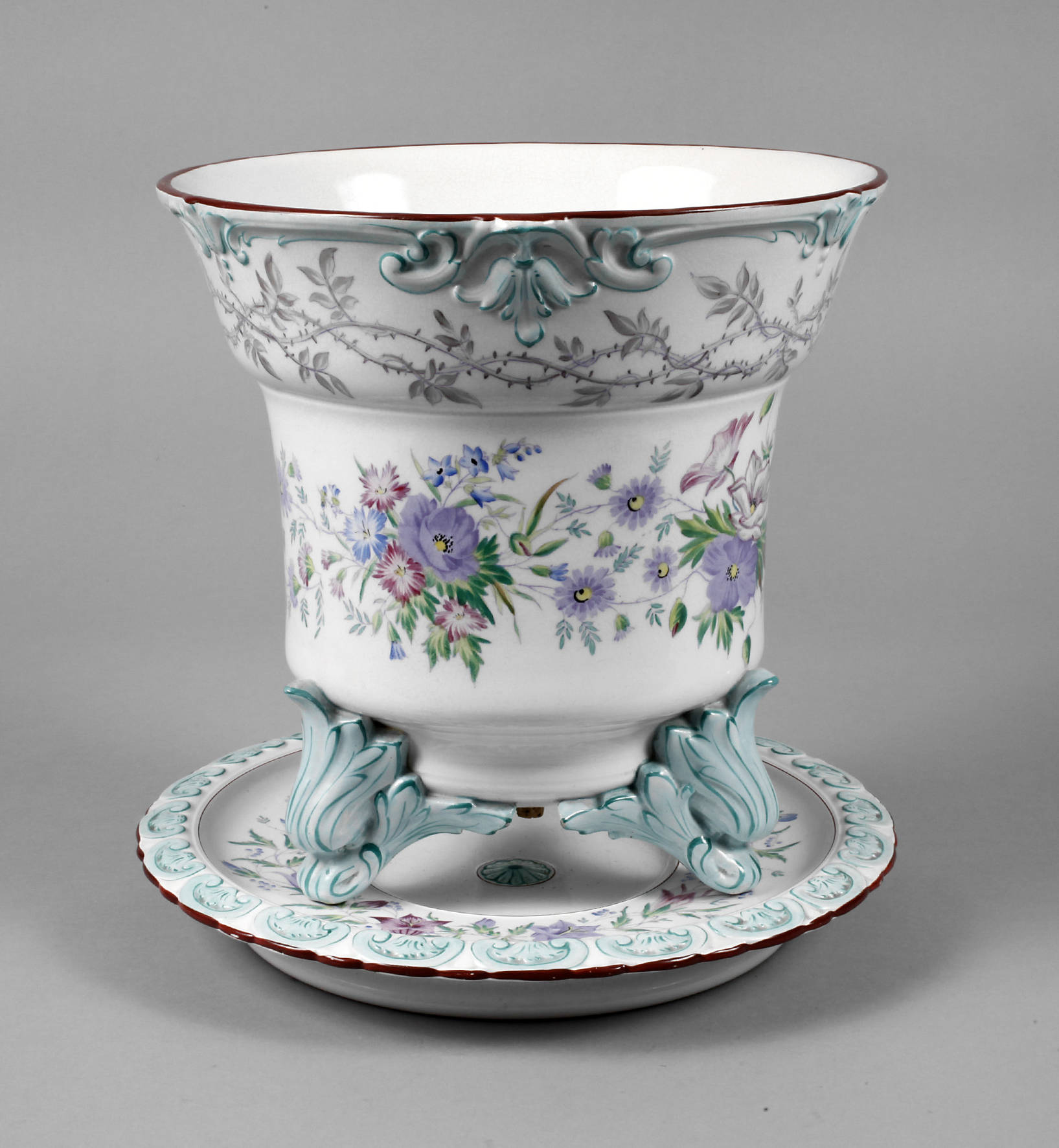 Sarreguemines Cachepot mit Untersatz