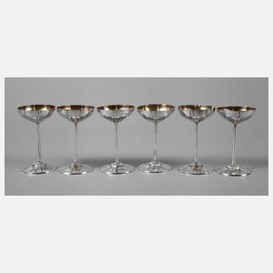 Sechs Likörbecher Silber