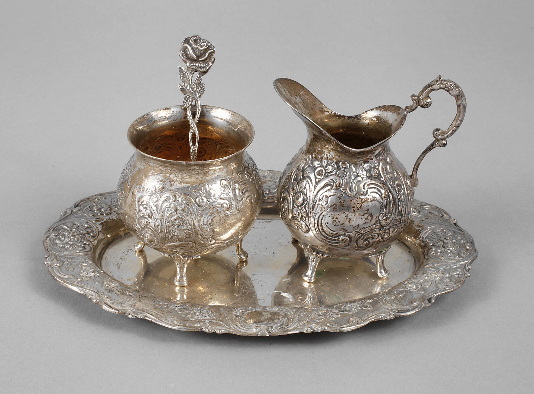 Silber Zucker-/Sahneset