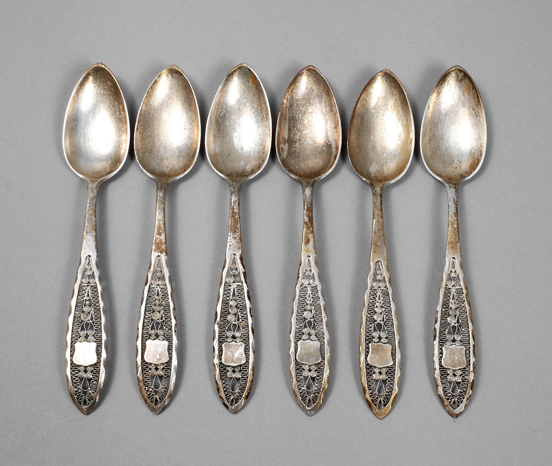Sechs Kaffeelöffel Filigranarbeit Silber