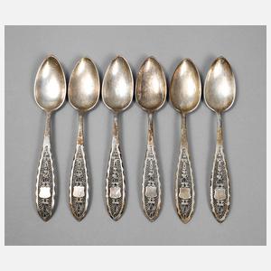 Sechs Kaffeelöffel Filigranarbeit Silber