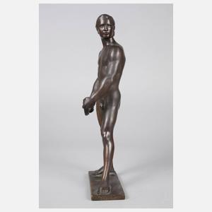 Emil Hub, stehender männlicher Akt mit Steinschleuder