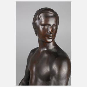 Emil Hub, stehender männlicher Akt mit Steinschleuder