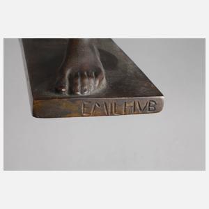 Emil Hub, stehender männlicher Akt mit Steinschleuder