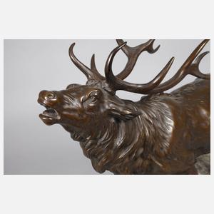 Bronze röhrender Hirsch