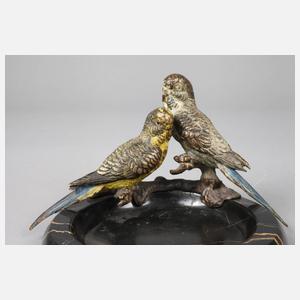 Wiener Bronze Wellensittiche auf Schale
