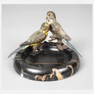 Wiener Bronze Wellensittiche auf Schale