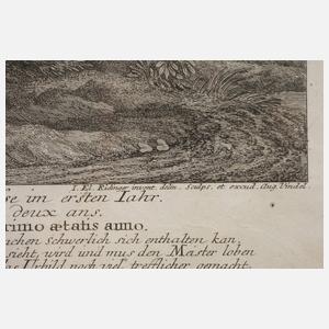 Johann Elias Ridinger, Parklandschaft mit Hasen