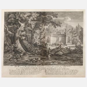 Johann Elias Ridinger, Parklandschaft mit Hasen