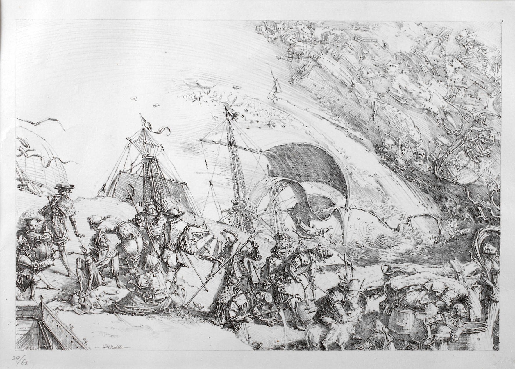 Prof. Werner Tübke, Kogge mit Menschenmenge