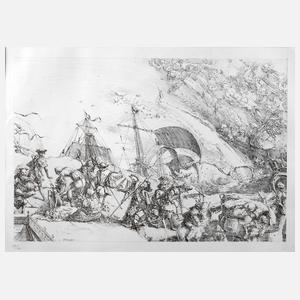 Prof. Werner Tübke, Kogge mit Menschenmenge