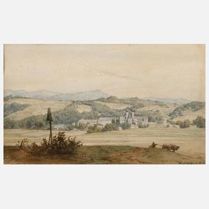 Bayerische Gebirgslandschaft mit Kloster Metten