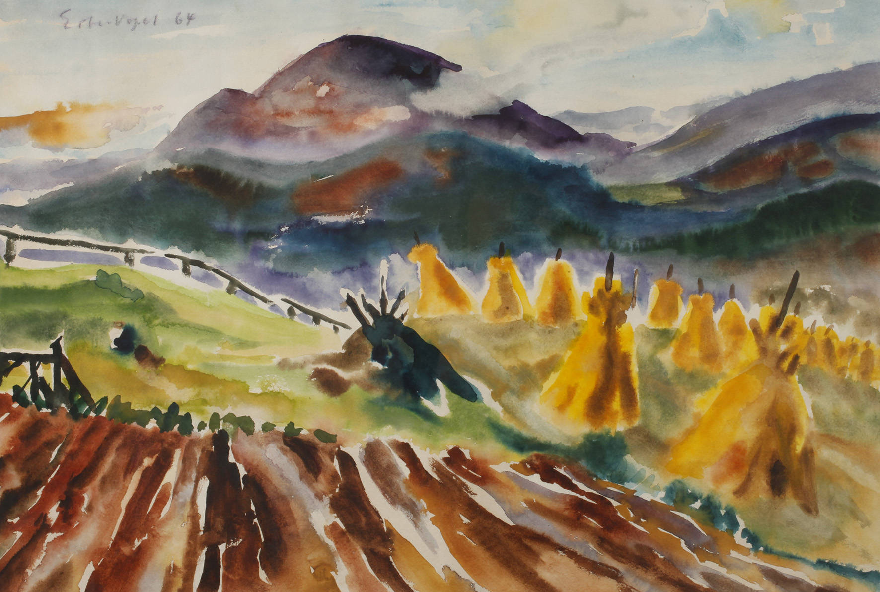 Hermann Erbe-Vogel, Herbstlandschaft mit Strohpuppen