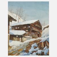 L. Hudez, Verschneites alpines Bauernhaus111