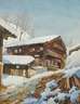 L. Hudez, Verschneites alpines Bauernhaus