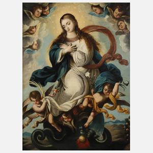 Maria über einem Drachen thronend