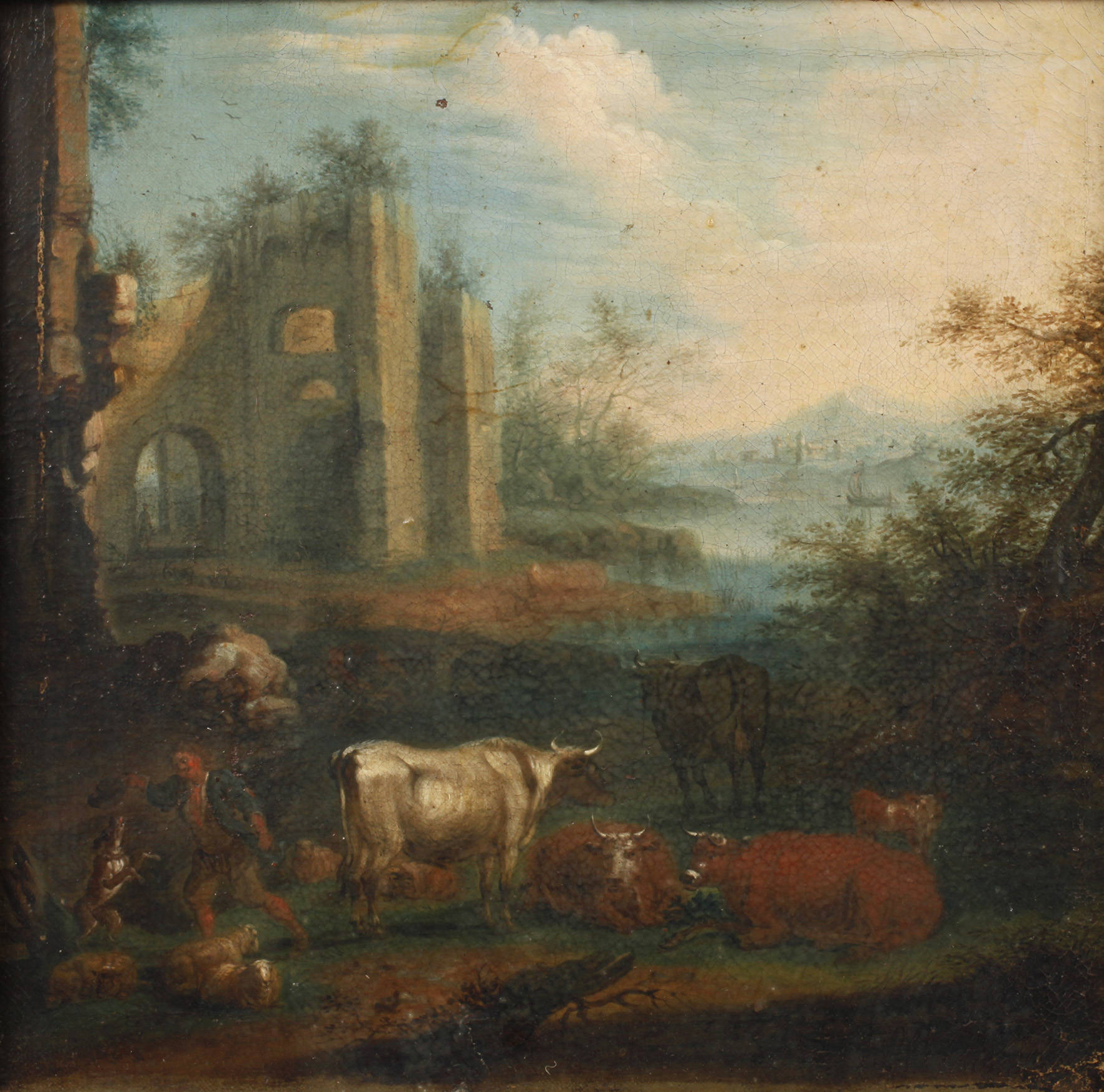 Hirten vor Kirchenruine