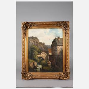 Adolf Chevalier, Gebirgslandschaft mit Wassermühle