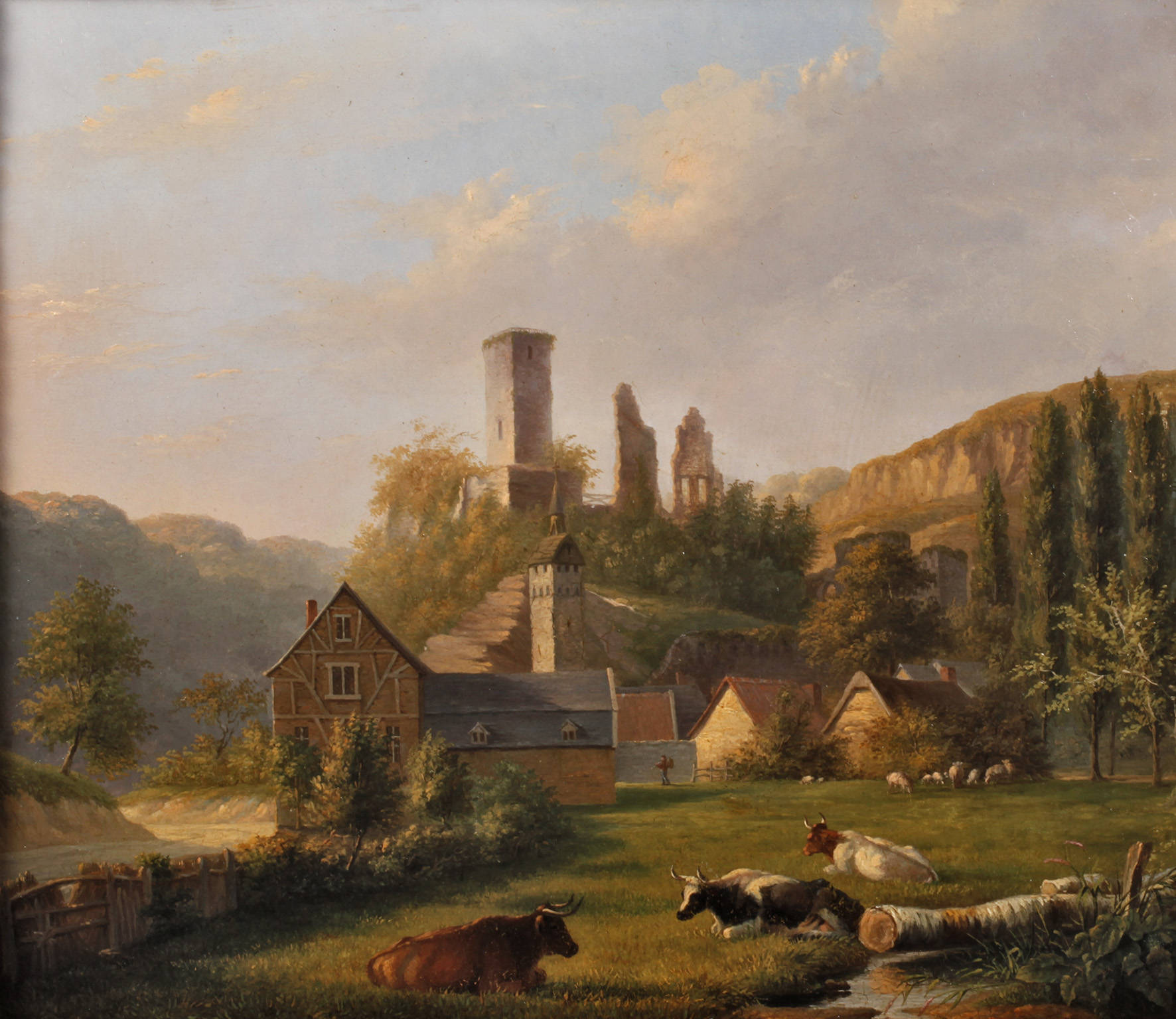 Anton Doll, attr., Bukolische Landschaft mit Burgruine