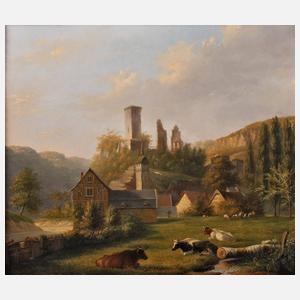 Anton Doll, attr., Bukolische Landschaft mit Burgruine