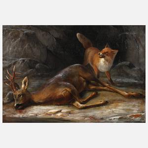 Friedrich Zahn, attr., Fuchs mit erlegtem Rehbock