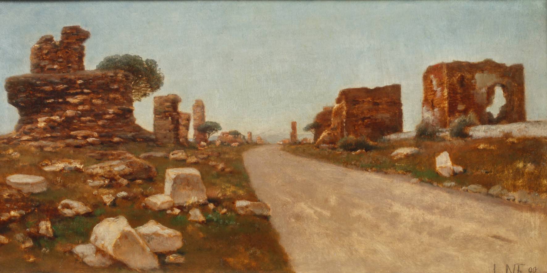 Steppenstraße mit Ruinen
