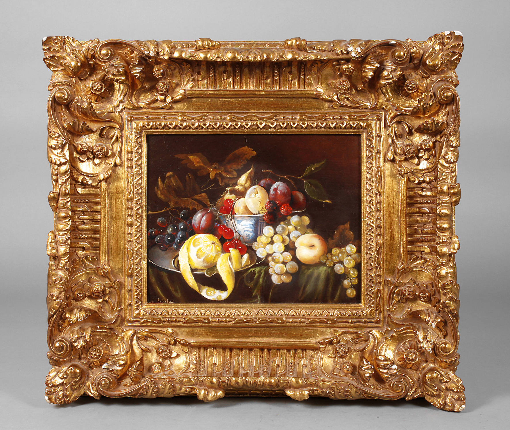 Calzolari, Altmeisterliches Früchtestillleben mit Porzellanschale