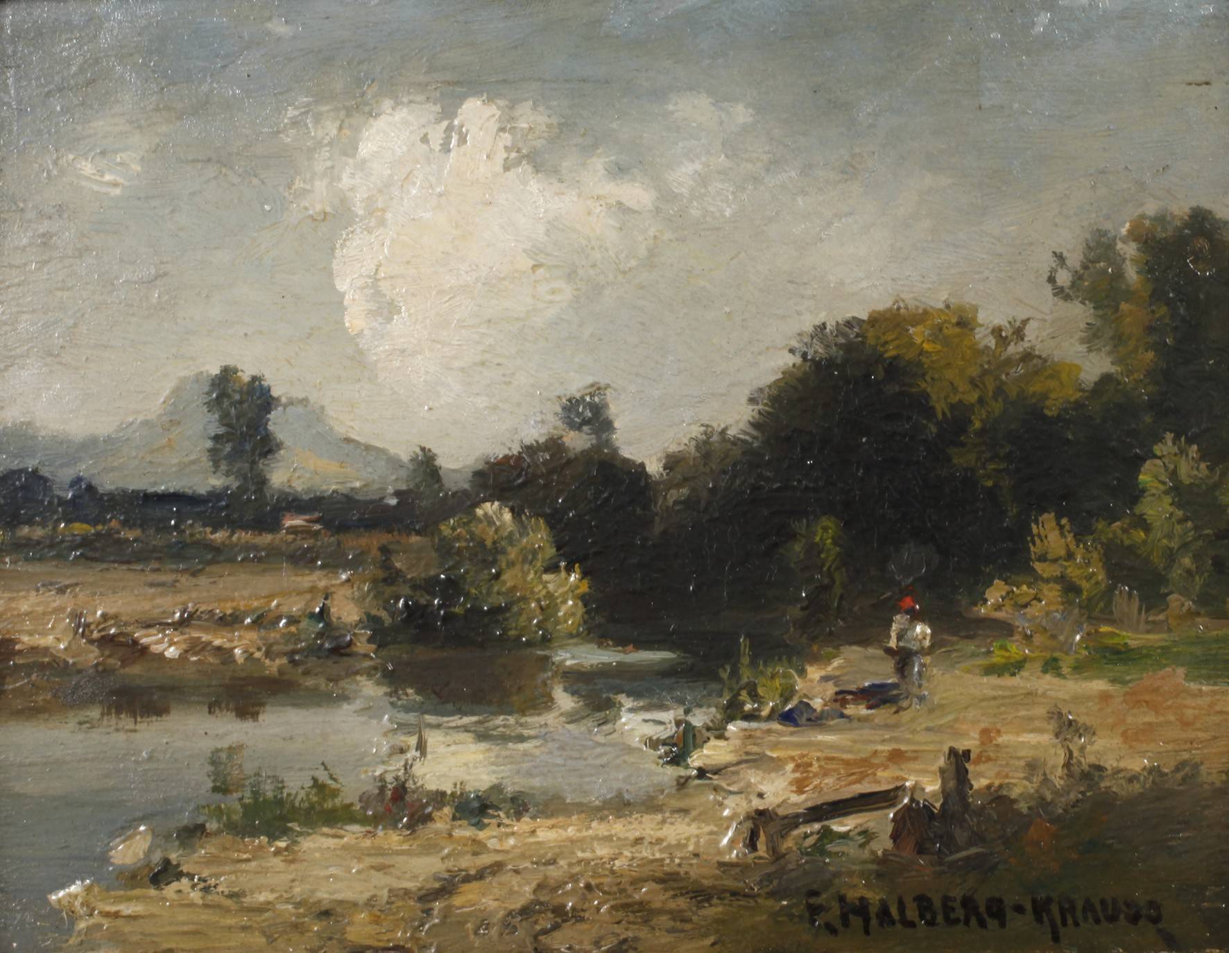 Fritz Halberg-Krauss, Flusslandschaft mit Wanderer