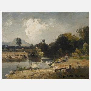 Fritz Halberg-Krauss, Flusslandschaft mit Wanderer