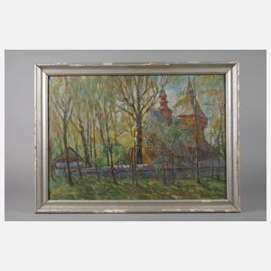 S. Kowalsky, Kirche hinter Bäumen