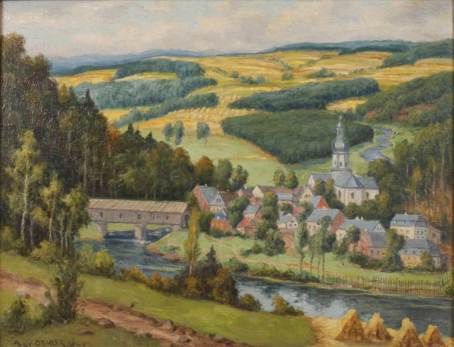 Max Oehler, Thüringer Landschaft mit Hausbrücke
