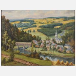 Max Oehler, Thüringer Landschaft mit Hausbrücke