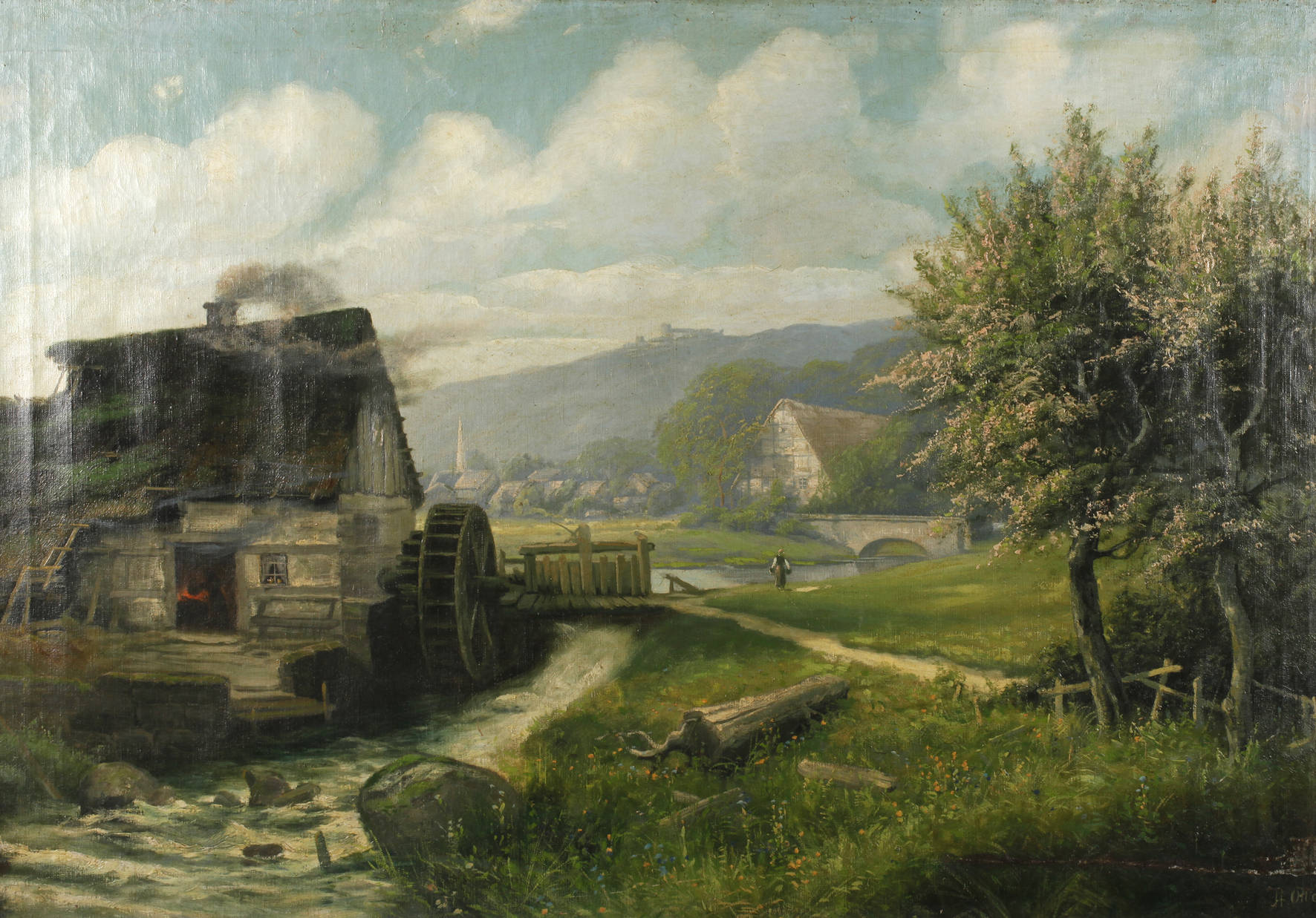 Prof. Heinrich Otto, attr., Schmiede in Frühlingslandschaft