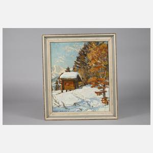 Paul Emile Wyss, Hütte in winterlicher Gebirgslandschaft