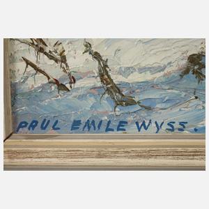Paul Emile Wyss, Hütte in winterlicher Gebirgslandschaft