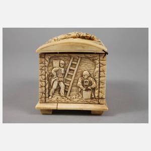 Elfenbeinschatulle mit Bergbaumotiven