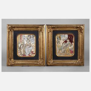 Paar Spickelbilder mit Stoffapplikationen