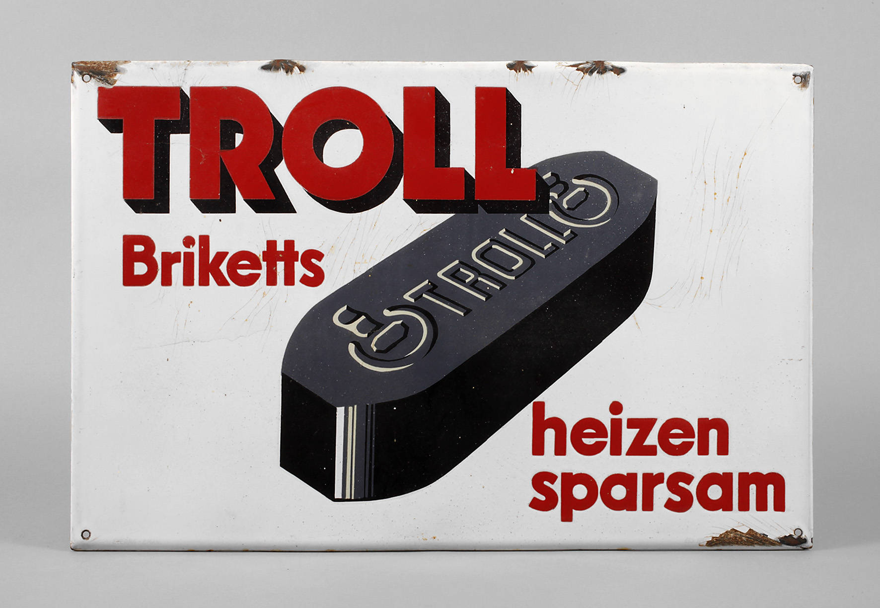 Emailleschild Troll Briketts