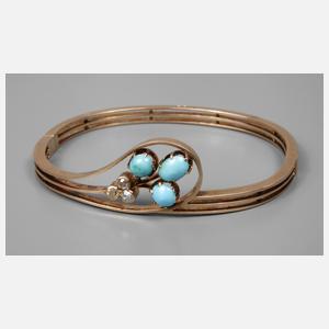 Goldener Armreif mit Türkisen und Diamanten