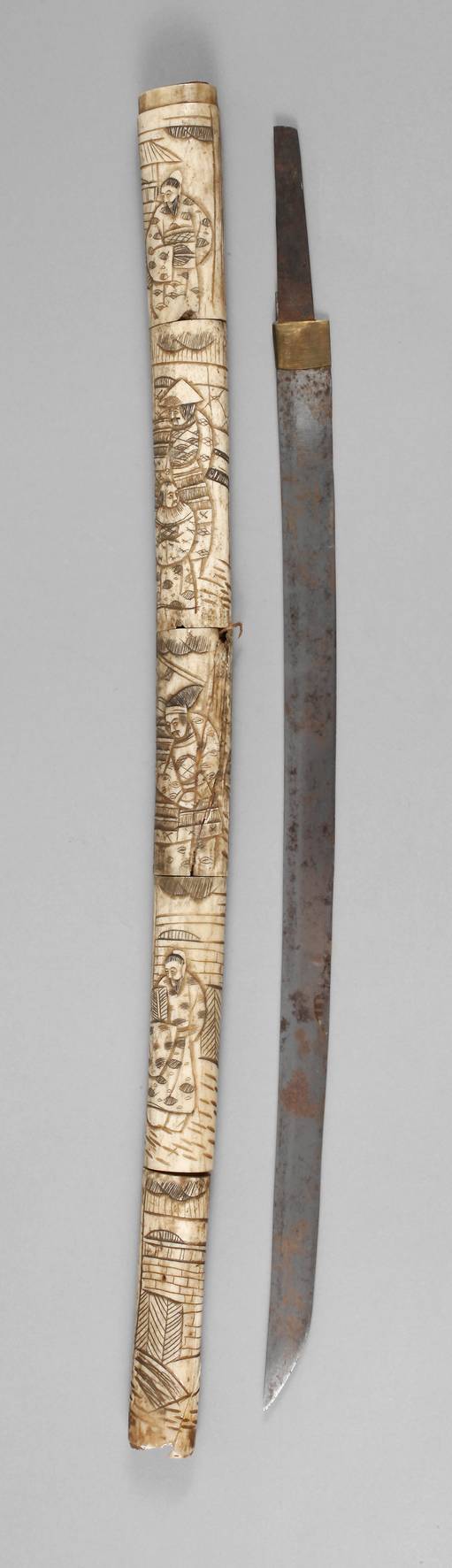 Katana mit figürlich verzierter Scheide aus Bein