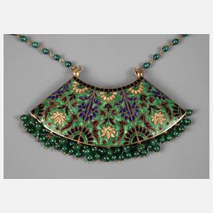 Feines Collier mit Email und grünen Achaten