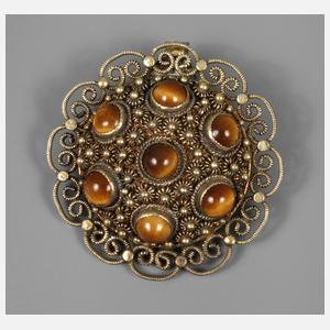 Brosche mit Tigeraugenbesatz