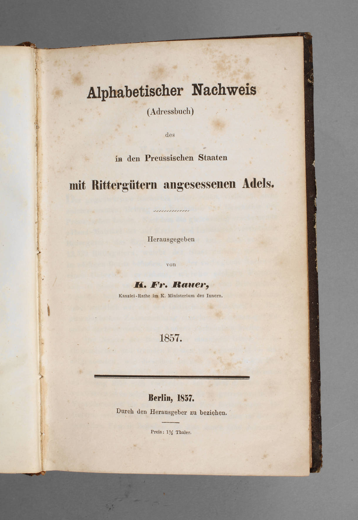 Adressbuch Rittergüter Preussen 1857
